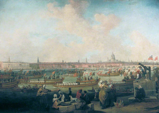 The Lord Mayor's Procession by  Water to Westminster, London, 9 November 1789, vintage artwork by Francis Wheatley, 12x8" (A4) Poster