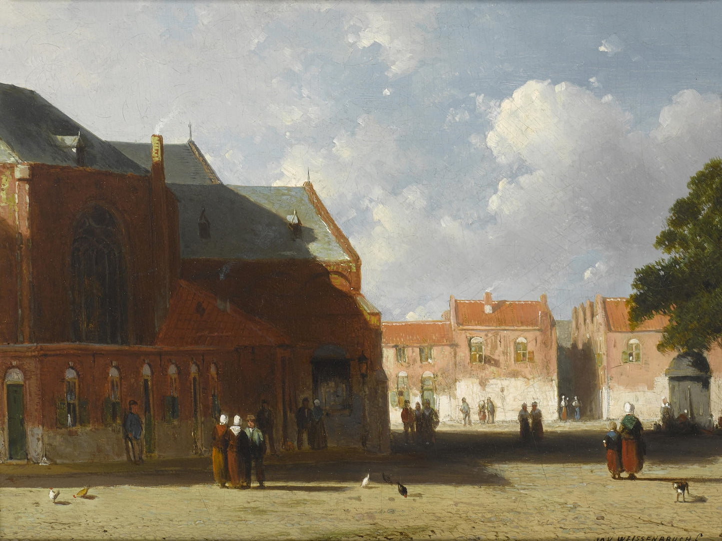 View of a Dutch Town, vintage artwork by Johannes 'Jan' Weissenbruch, 12x8" (A4) Poster