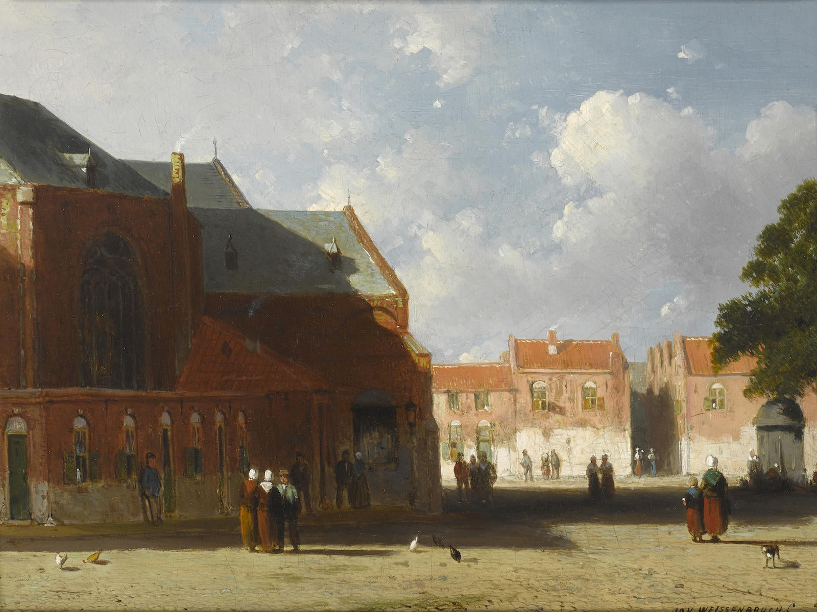View of a Dutch Town, vintage artwork by Johannes 'Jan' Weissenbruch, 12x8" (A4) Poster