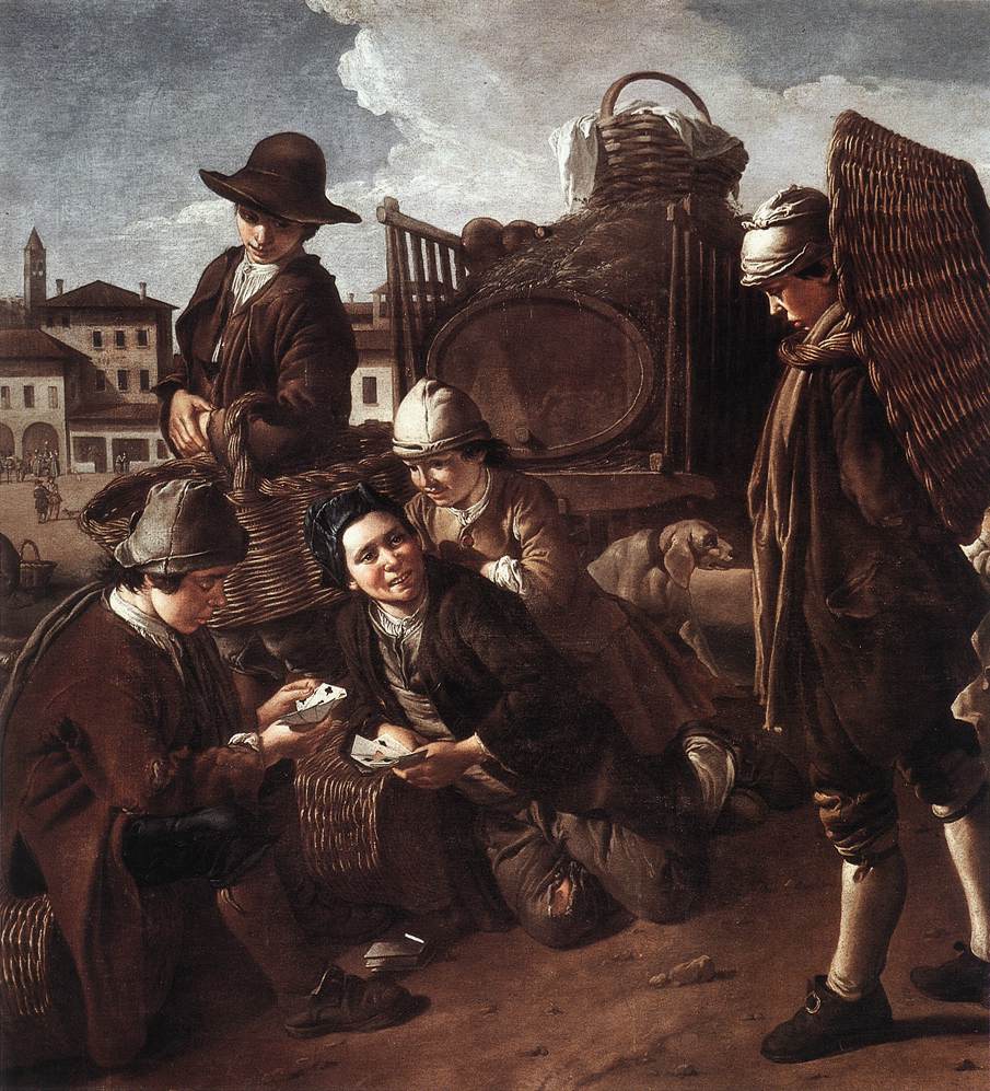 Evening at the Piazza, vintage artwork by Giacomo Ceruti, 12x8" (A4) Poster