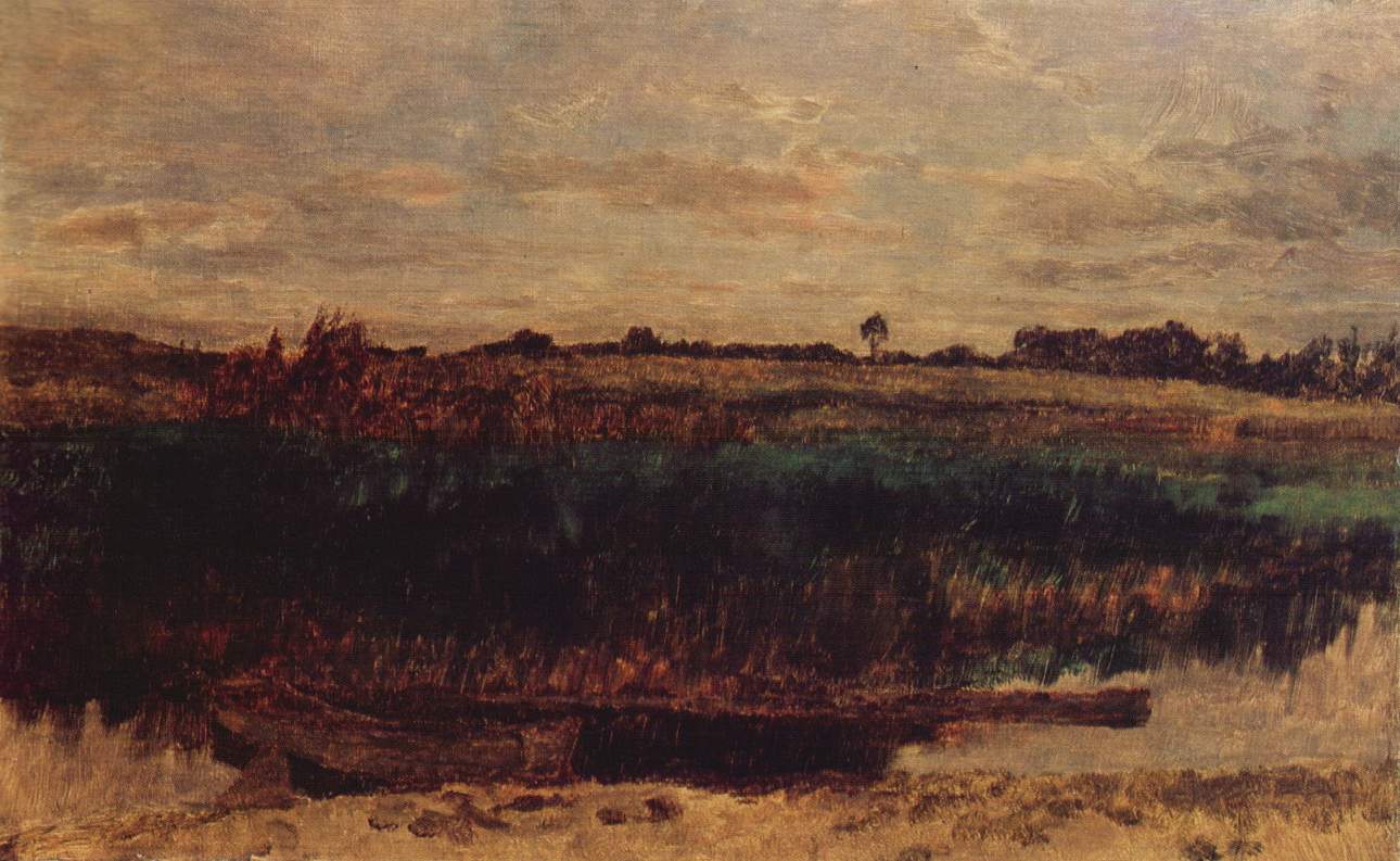 Schilffeld mit Kahn, vintage artwork by Carl Eduard Schuch, 12x8" (A4) Poster