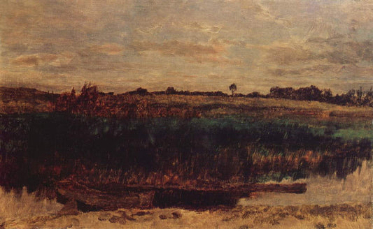 Schilffeld mit Kahn, vintage artwork by Carl Eduard Schuch, 12x8" (A4) Poster