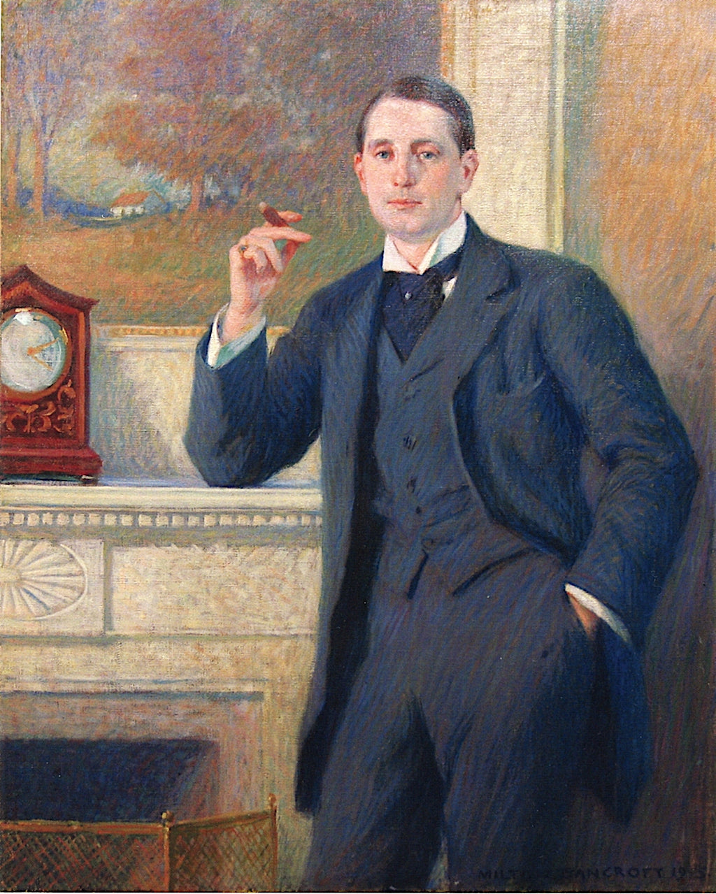 Gentleman Smoking a Cigar (Grosvenor Clarkson), vintage artwork by Milton Bancroft, 12x8" (A4) Poster