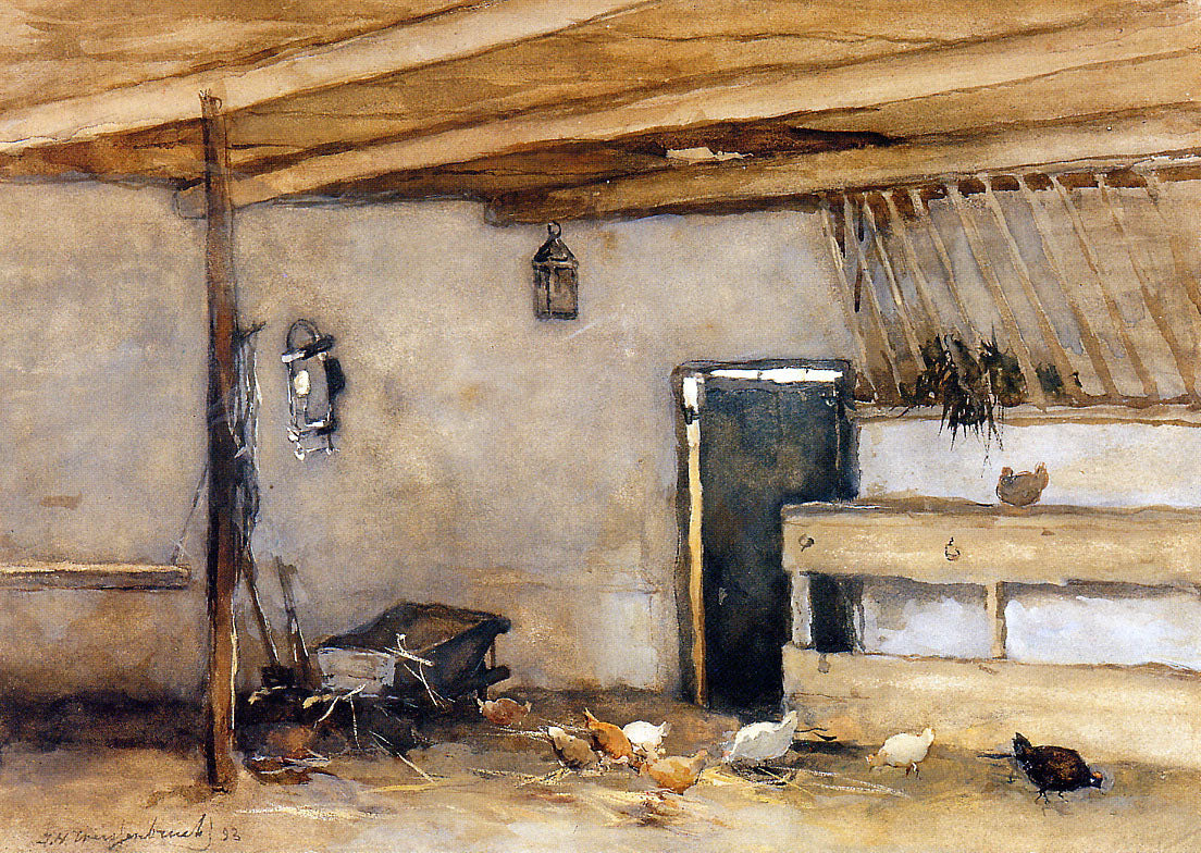 Stable with chickens, vintage artwork by Johan Hendrik Weissenbruch, 12x8" (A4) Poster