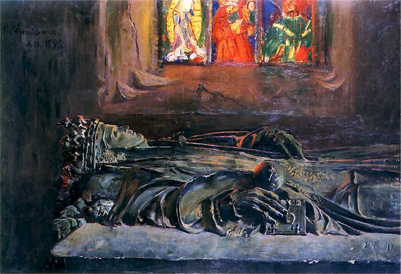 The Sarcophagus of Queen Jadwiga, vintage artwork by Leon Jan Wyczolkowski, 12x8" (A4) Poster