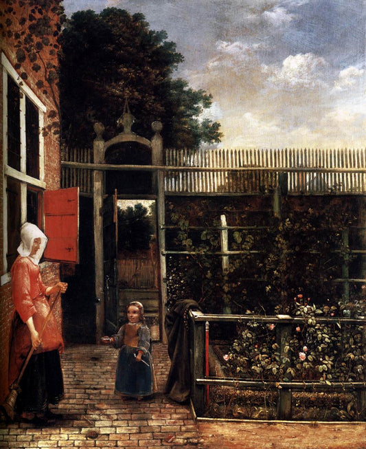 Woman with a Child Blowing Bubbles in a Garden, vintage artwork by Hendrick van der Burgh, 12x8" (A4) Poster