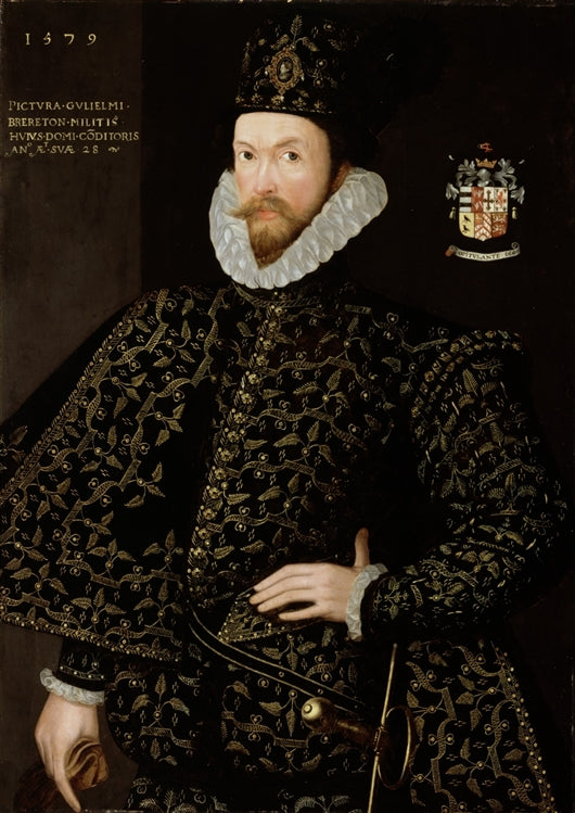 Portrait of Sir William Brereton, 1st Baron Brereton (1550-1631), vintage artwork by British School 16th Century - Unknown, A3 (16x12