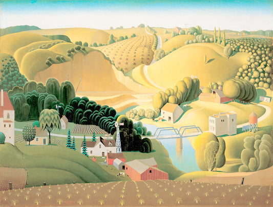 Stone City, Iowa, vintage artwork by Grant Wood, 12x8" (A4) Poster