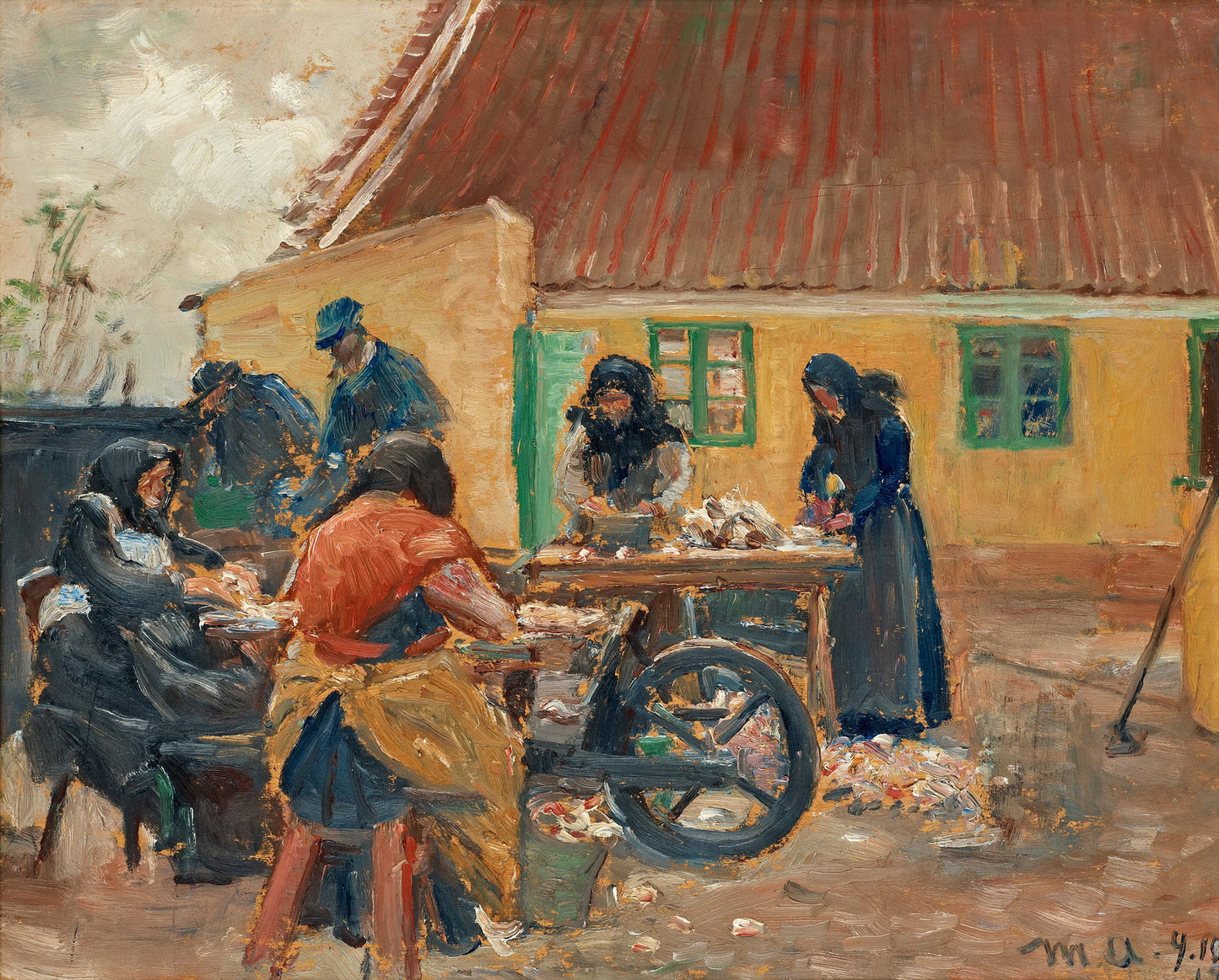 Women Cleaning Fish, vintage artwork by Michael Peter Ancher, 12x8" (A4) Poster