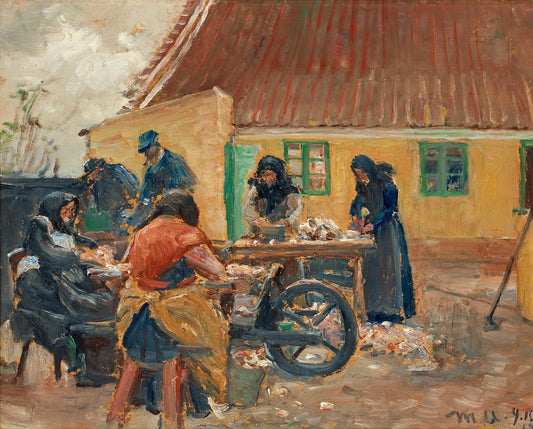 Women Cleaning Fish, vintage artwork by Michael Peter Ancher, 12x8" (A4) Poster