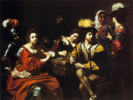 Cardsharps and Fortune Teller, vintage artwork by Nicolas Regnier, 12x8" (A4) Poster