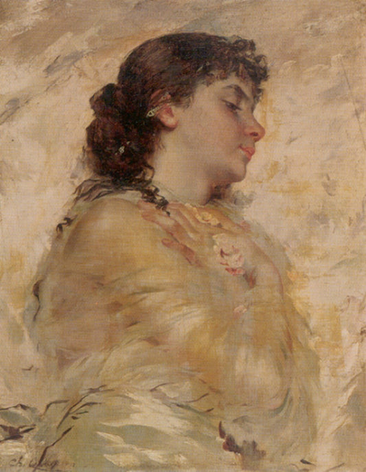 Portrait of a Young Woman in Profile, vintage artwork by Charles Chaplin, 12x8" (A4) Poster