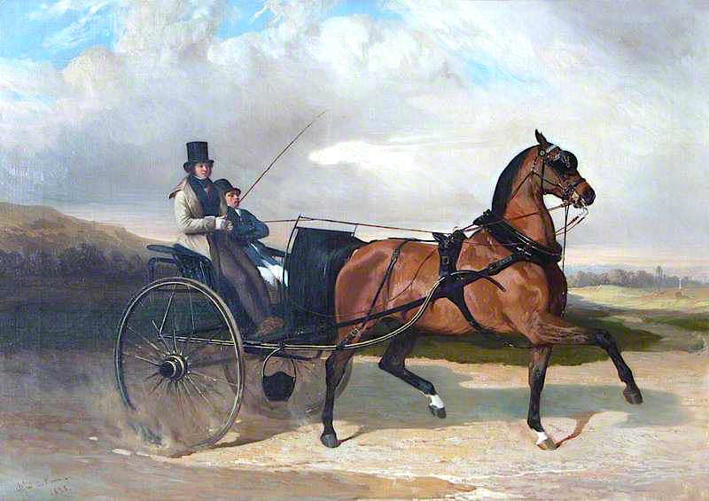 Baron Lionel de Rothschild, in a Gig Drawn by  a Chestnut Stallion, vintage artwork by Alfred de Dreux, A3 (16x12") Poster Print