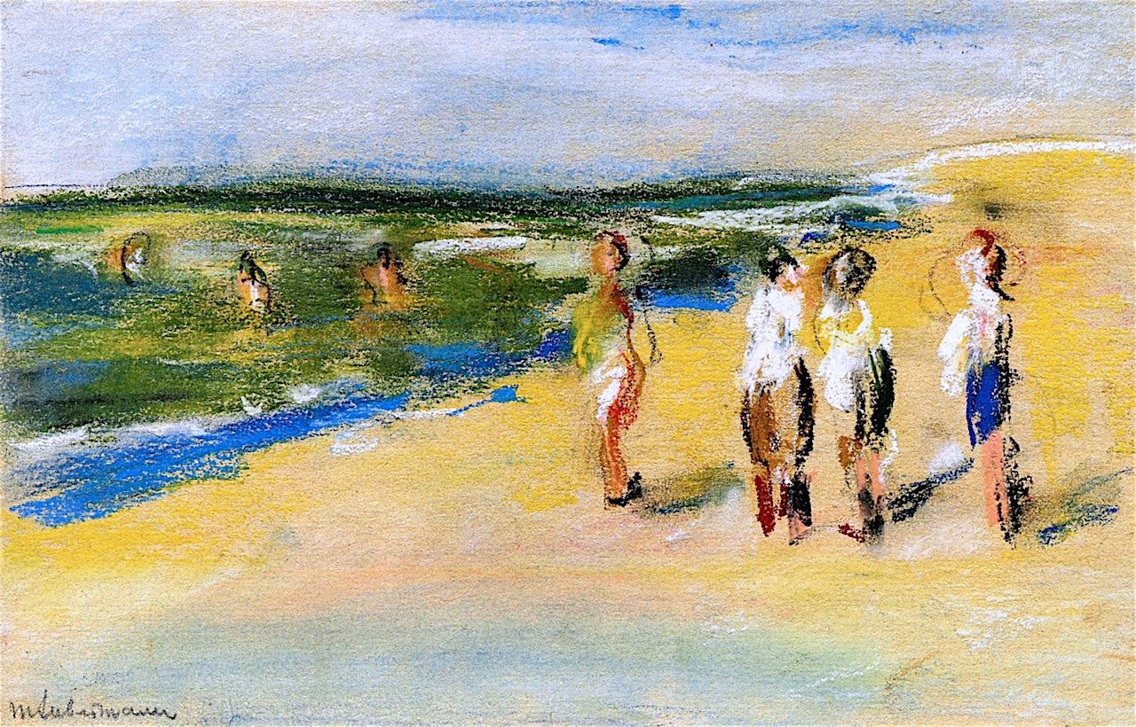 Bathers on the Beach, vintage artwork by Max Liebermann, 12x8" (A4) Poster