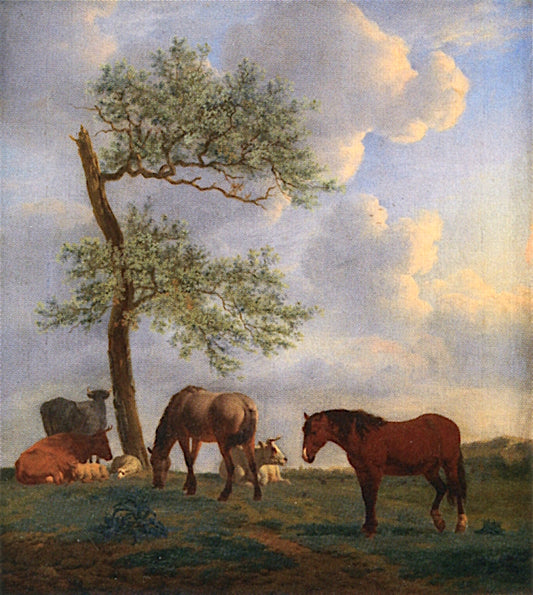 Meadow with Horses and Cattle, vintage artwork by Adriaen van de Velde, 12x8" (A4) Poster