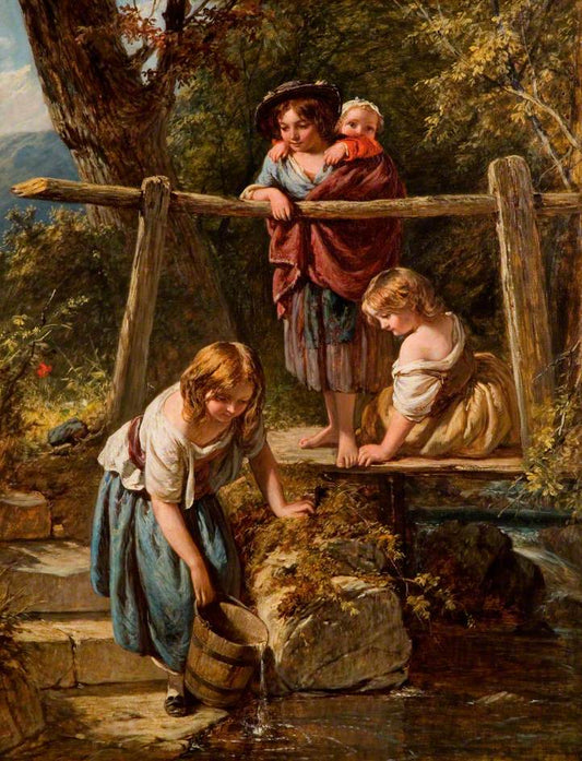 Children at a Stream, vintage artwork by Henry Le Jeune, A3 (16x12") Poster Print