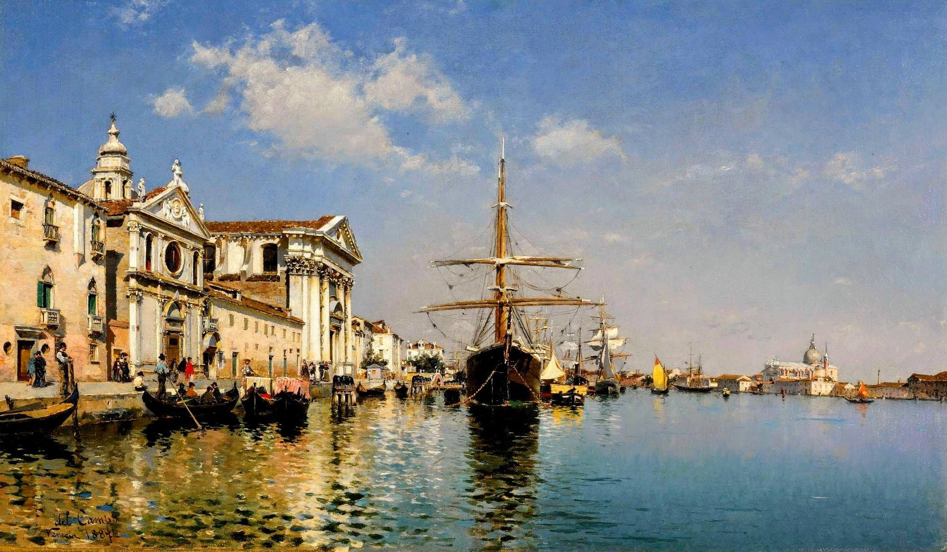 La Chiesa Gesuati from the Canale Della Giudecca, Venice, vintage artwork by Federico del Campo, 12x8" (A4) Poster