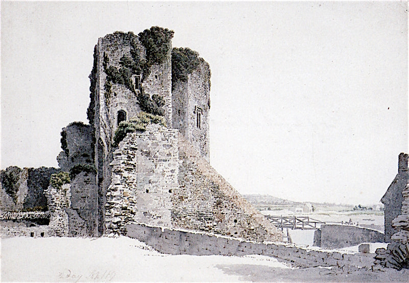 Part of the Castle at Newport on Usk, Monmouthshire, vintage artwork by Michael Angelo Rooker, 12x8" (A4) Poster