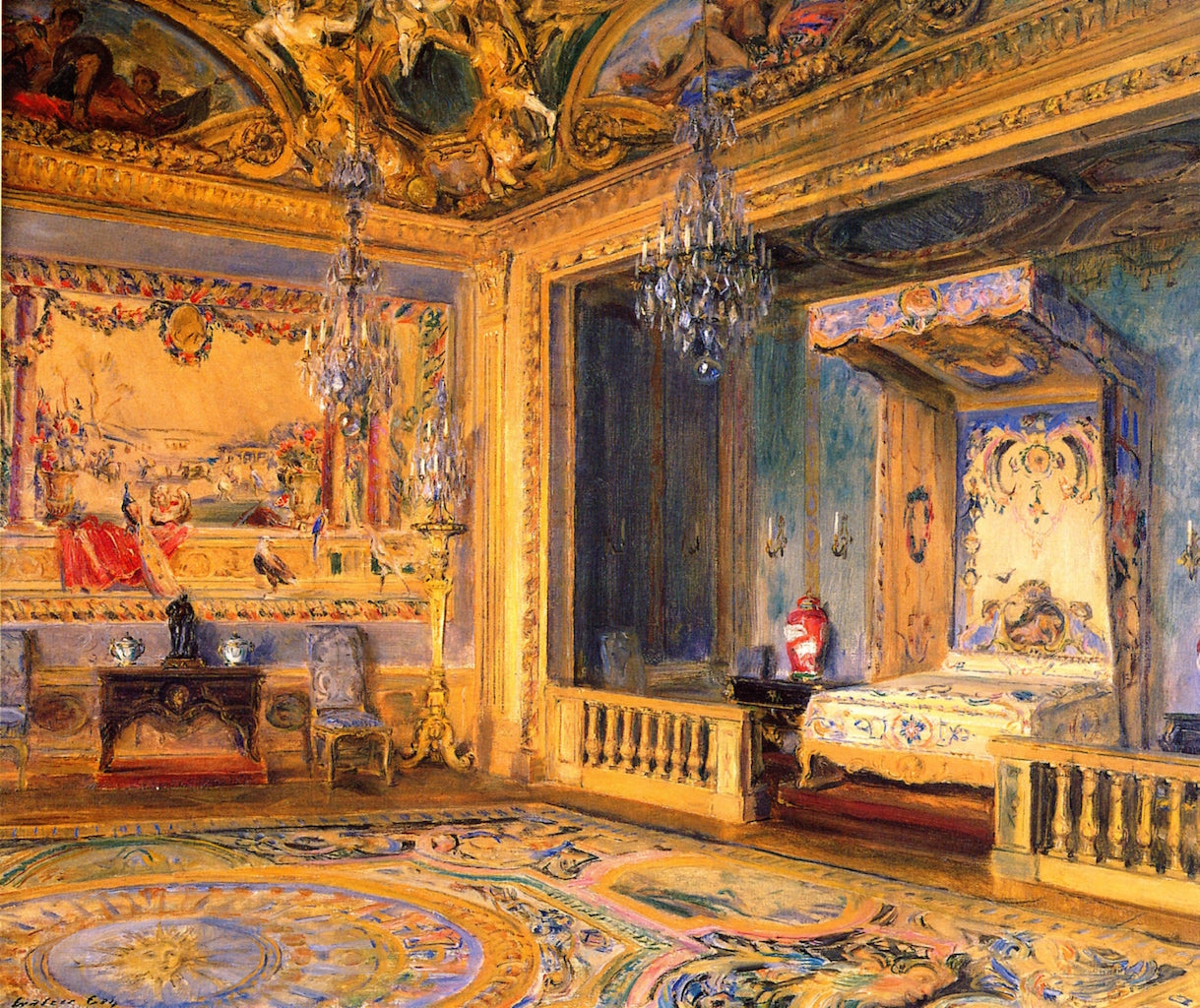 The King's Bedroom, Vaux-le-Vicomte, vintage artwork by Walter Gay, 12x8" (A4) Poster