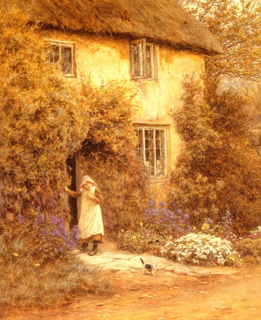 A Cottage Door, vintage artwork by Helen Allingham, 12x8" (A4) Poster