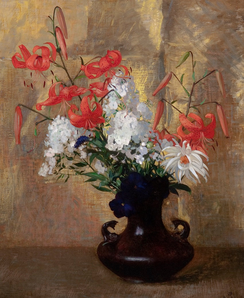 Tiger Lilies in Black Vase by Hermann Dudley Murphy,A3(16x12")Poster