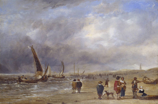 The Shore at Scheveningen (after Willem van de Velde), vintage artwork by Sir Augustus Wall Callcott R.A., 12x8" (A4) Poster