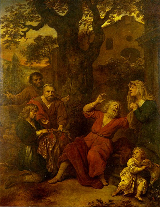 Joseph Receiving Jacob's Bloody Coat, vintage artwork by Govaert Flinck, 12x8" (A4) Poster