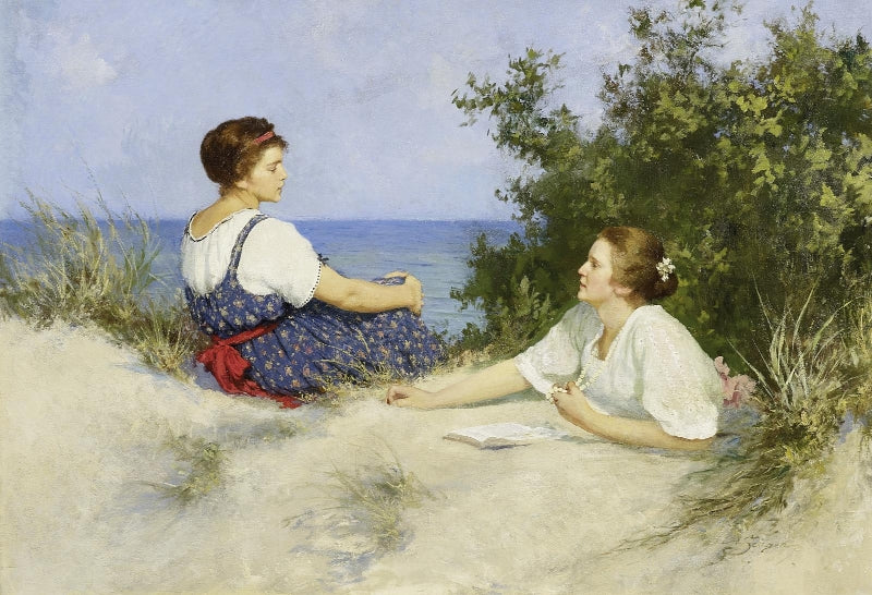 Girls in the Dunes, vintage artwork by Hermann Seeger, 12x8" (A4) Poster