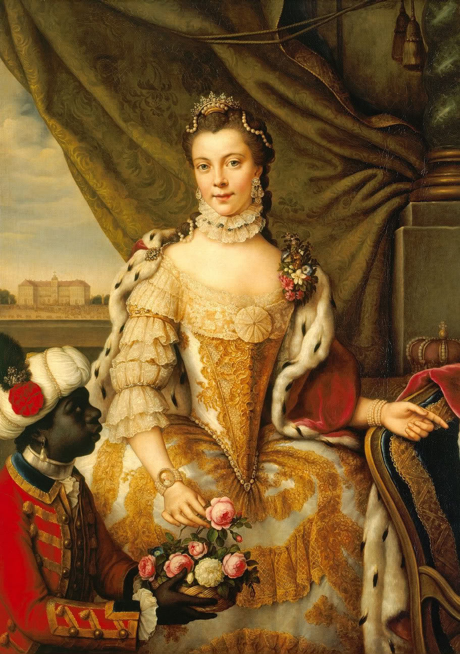 Queen Charlotte when Princess Sophie Charlotte of Mecklenburg-Strelitz, vintage artwork by Johann Georg Ziesenis der Jüngere, 12x8" (A4) Poster