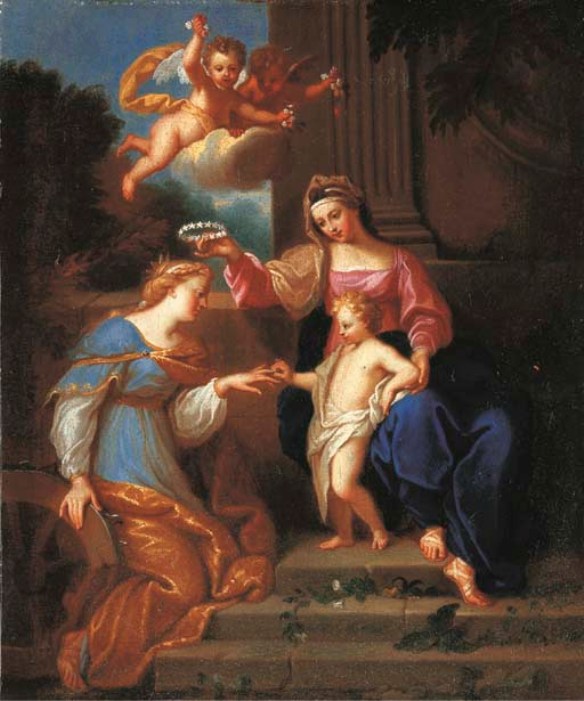 Mystic Marriage of Ste Catherine, vintage artwork by Bon Boullogne, 12x8" (A4) Poster