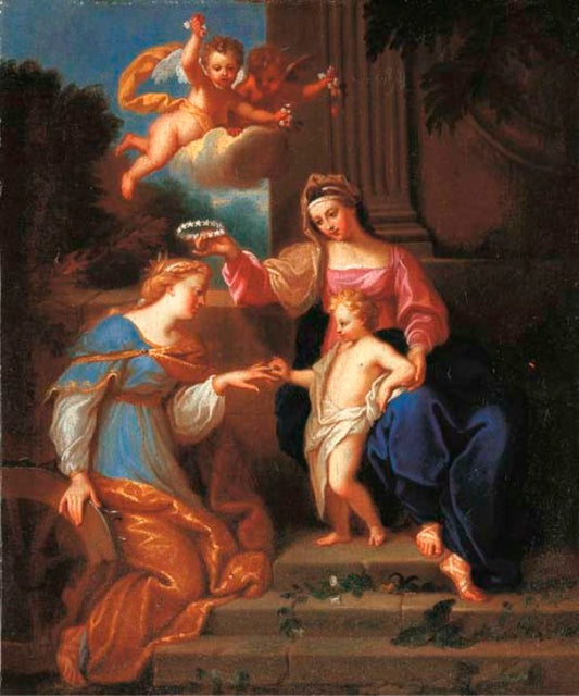 Mystic Marriage of Ste Catherine, vintage artwork by Bon Boullogne, 12x8" (A4) Poster
