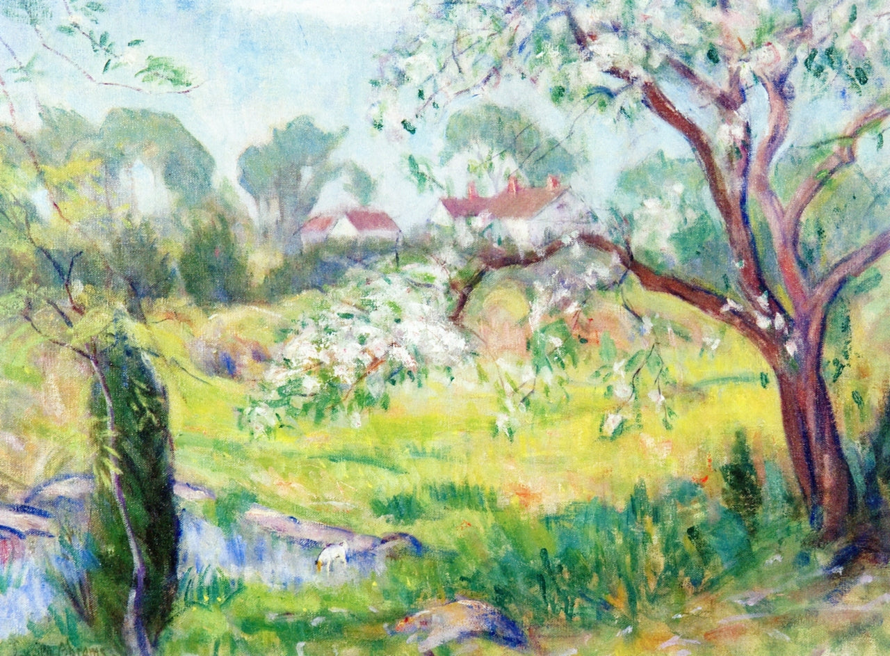 Landscape with Trees, Pond and White House by Lucien Abrams,A3(16x12")Poster