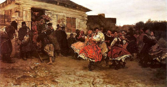 Polish folk dance, vintage artwork by Jozef Marian Chelmonski, 12x8" (A4) Poster