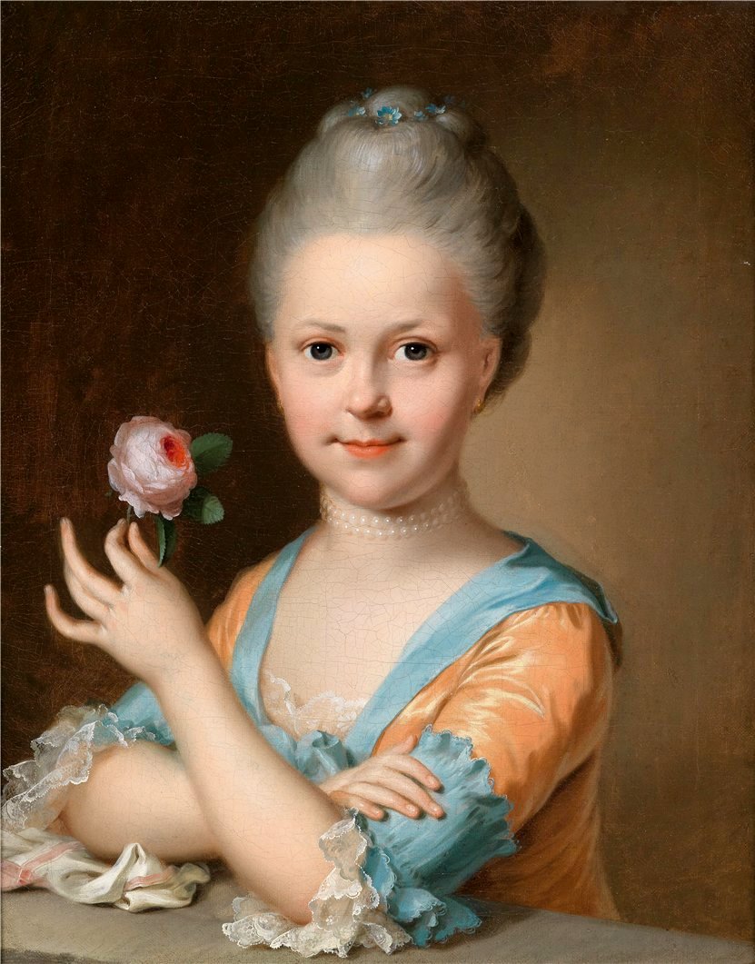 Portrait of a Young Girl with a Rose, vintage artwork by Johann Heinrich Tischbein the Elder, 12x8" (A4) Poster