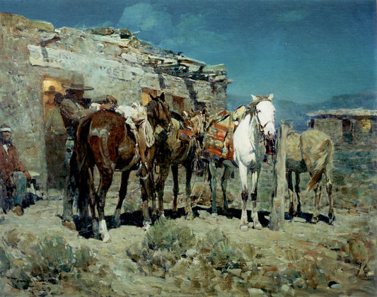Night at the Trading Post, vintage artwork by Frank Tenney Johnson, 12x8" (A4) Poster