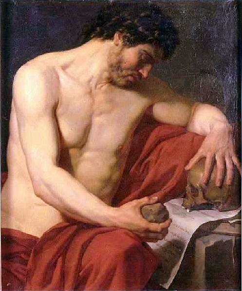 Man Meditating on Death, vintage artwork by Anne-Louis Girodet de Roussy-Trioson, 12x8" (A4) Poster
