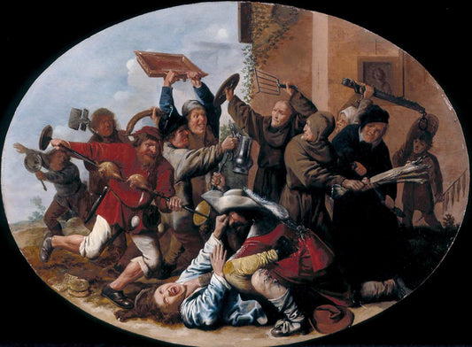 Battle between Carnival and Lent, vintage artwork by Jan Miense Molenaer, 12x8" (A4) Poster