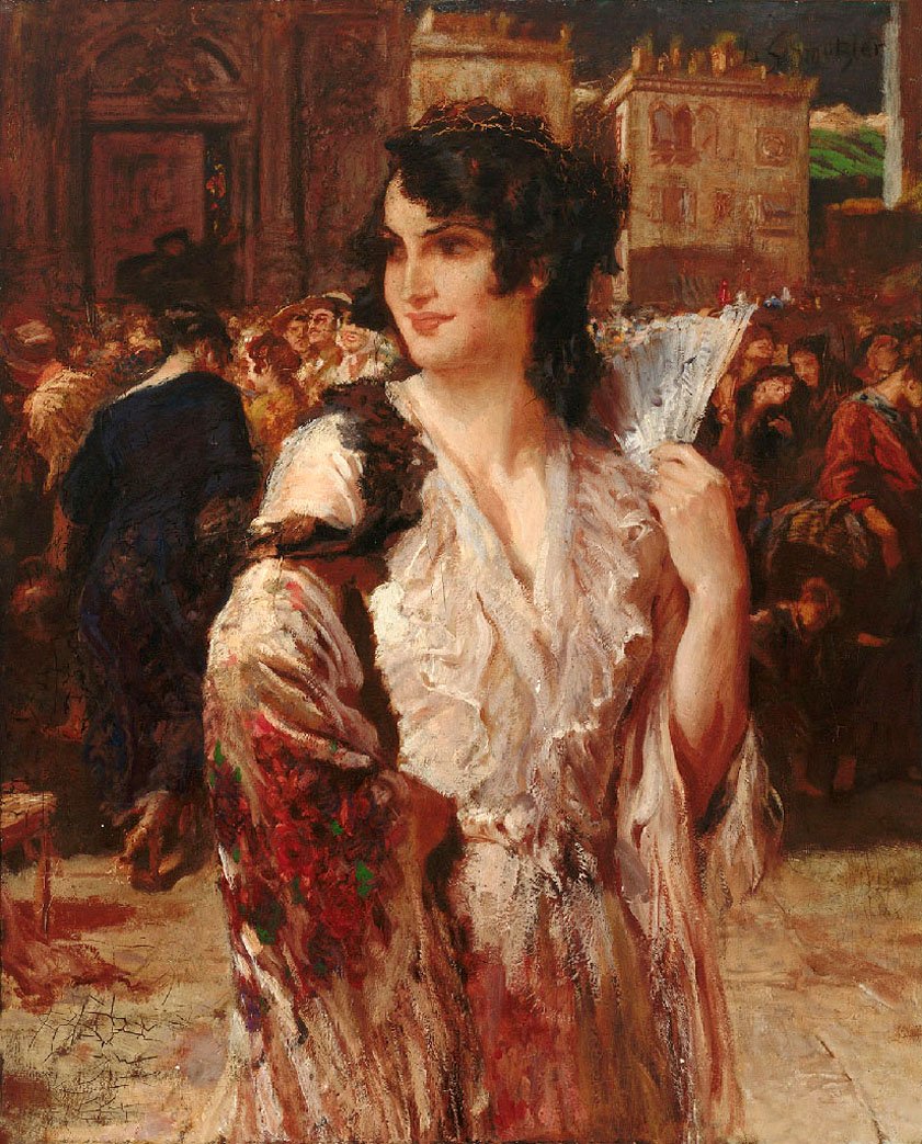 Spanish Girl with Fan by Leopold Schmutzler,A3(16x12")Poster