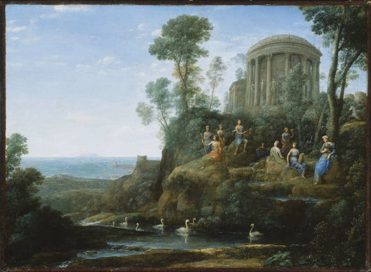 Apollo and the Muses on Mount Helion (Parnassus), vintage artwork by Claude Lorrain, 12x8" (A4) Poster
