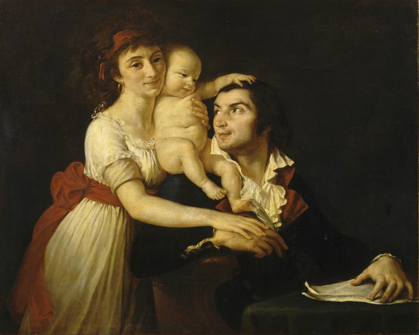 Camille Desmoulins, his Wife and their Son, vintage artwork by Follower of Jacques-Louis David, 12x8" (A4) Poster