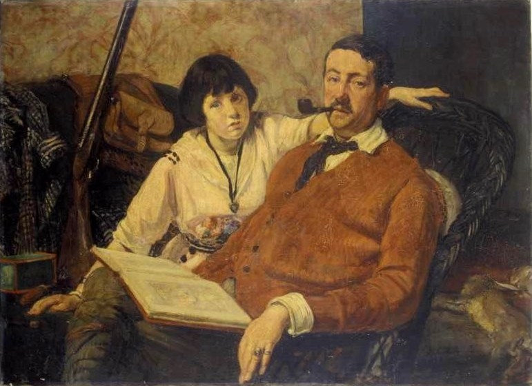 Andre Lebey and His Daughter, vintage artwork by Jacques-Émile Blanche, 12x8" (A4) Poster