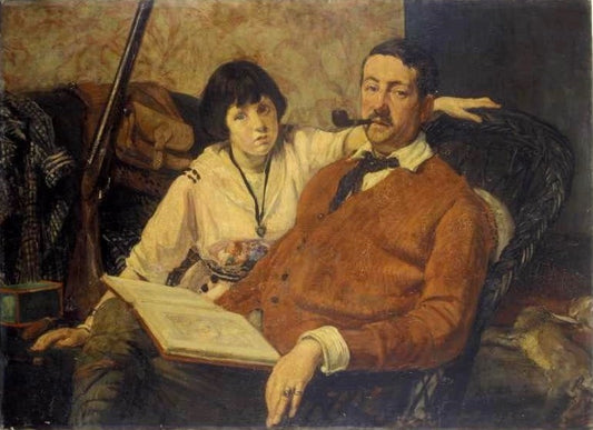 Andre Lebey and His Daughter, vintage artwork by Jacques-Émile Blanche, 12x8" (A4) Poster