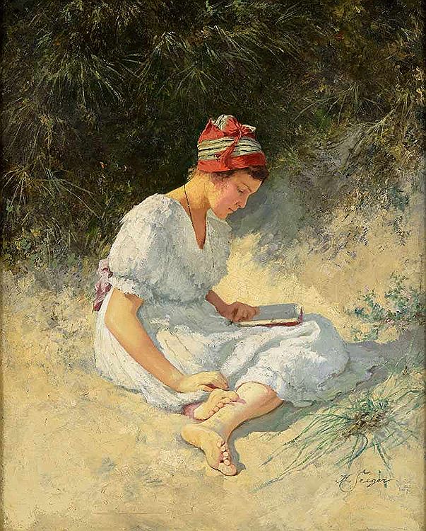Reading in the Dunes, vintage artwork by Hermann Seeger, 12x8" (A4) Poster