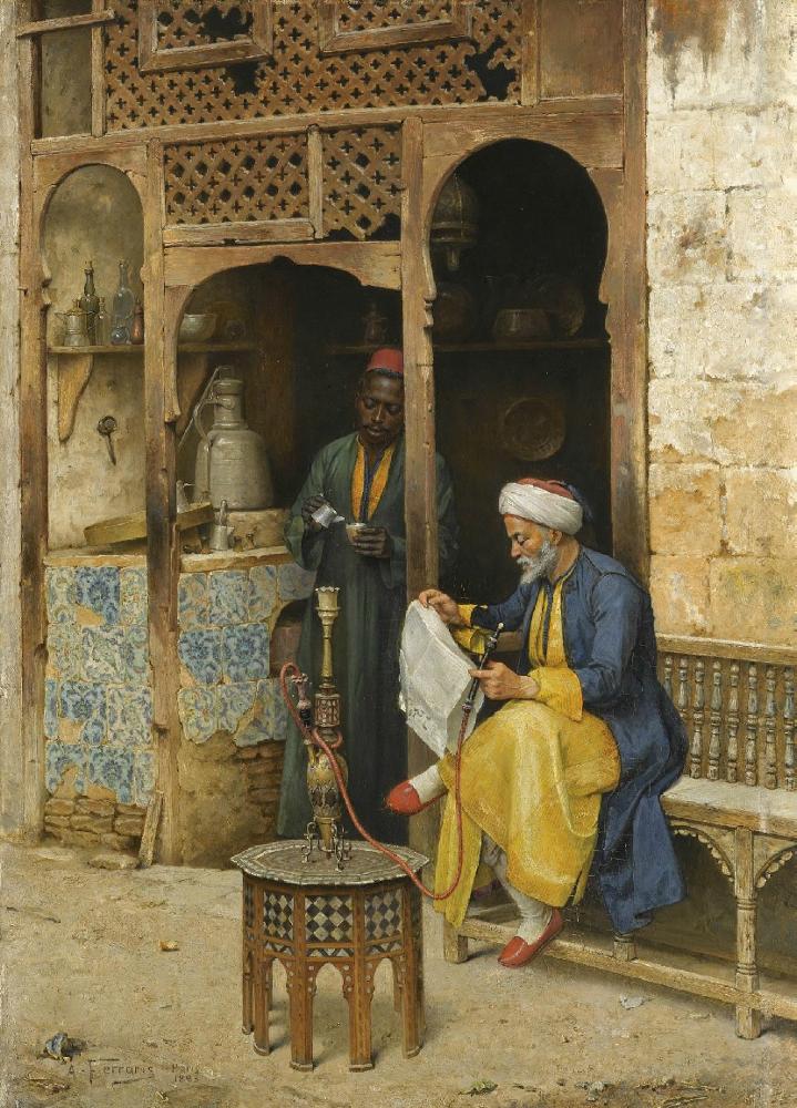 The Coffeehouse, Cairo, vintage artwork by Arthur von Ferraris, 12x8" (A4) Poster