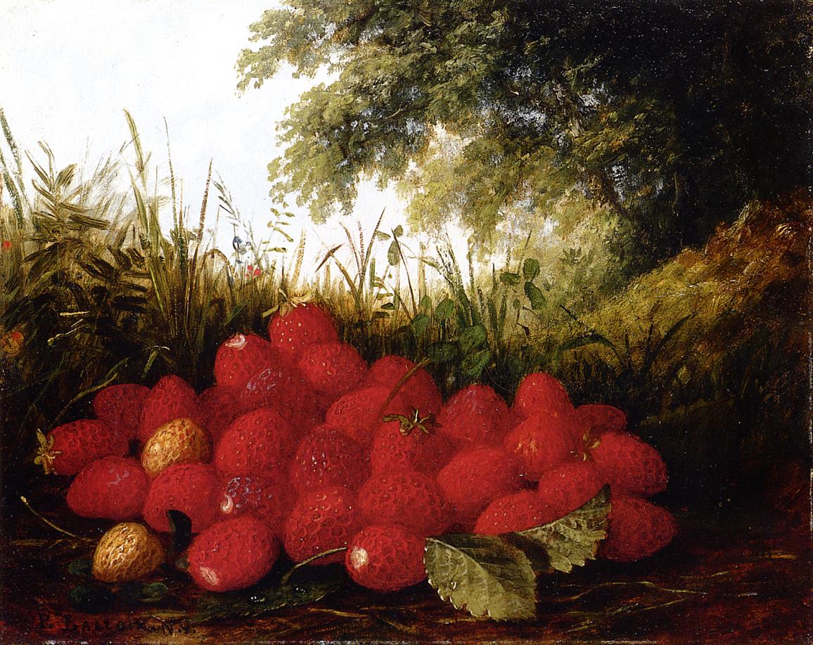 Strawberries in a Landscape, vintage artwork by Paul Lacroix, 12x8" (A4) Poster