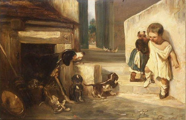 Child Frightened by  a Dog, vintage artwork by Alexandre-Gabriel Decamps, A3 (16x12") Poster Print