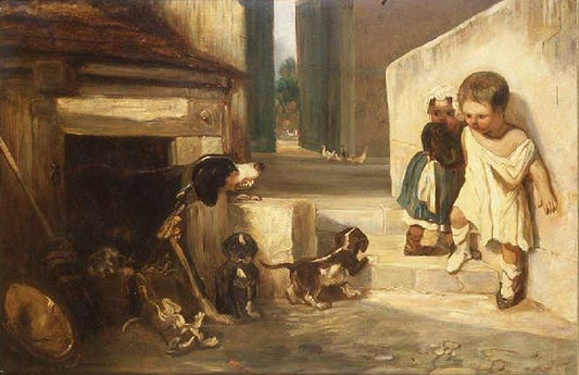 Child Frightened by  a Dog, vintage artwork by Alexandre-Gabriel Decamps, A3 (16x12") Poster Print