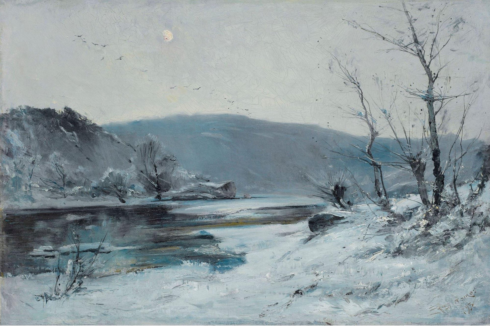 Sur la Loire, Hiver, vintage artwork by Emile Noirot, 12x8" (A4) Poster