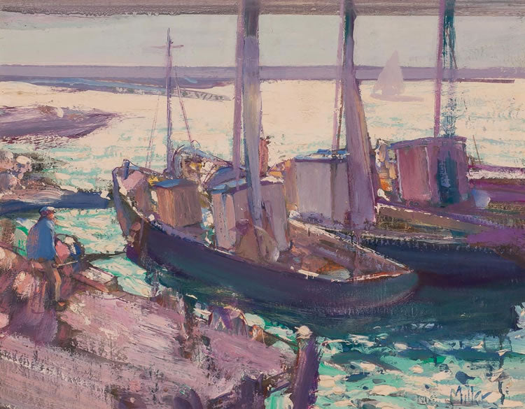 Harbor Scene, vintage artwork by Richard Edward Miller, 12x8" (A4) Poster