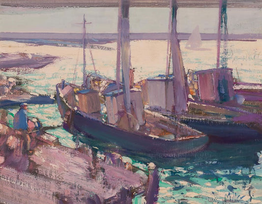 Harbor Scene, vintage artwork by Richard Edward Miller, 12x8" (A4) Poster